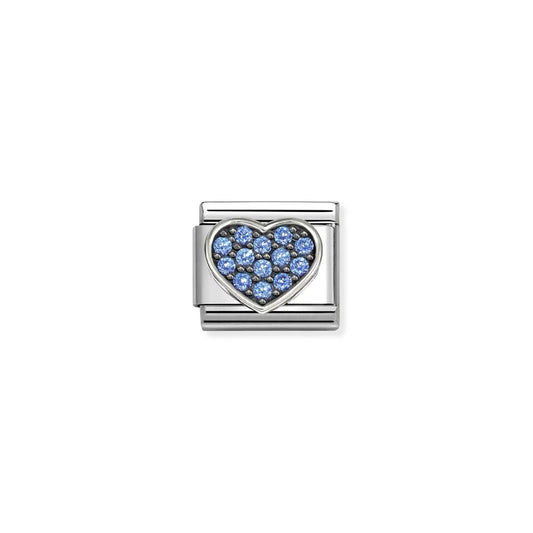 Blue Pavé Heart Link | Silver & CZ