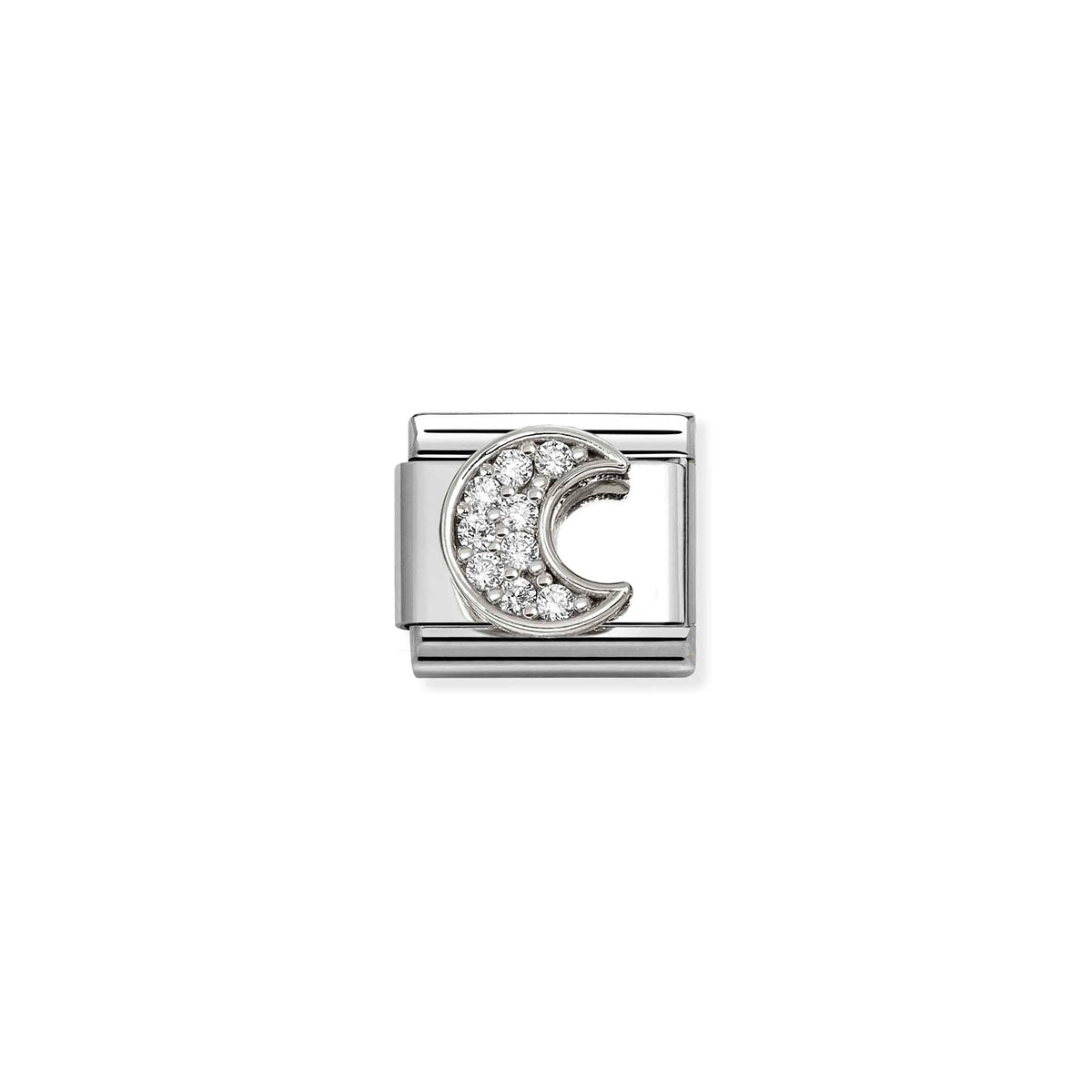Pavé Crescent CZ Moon Link | Silver