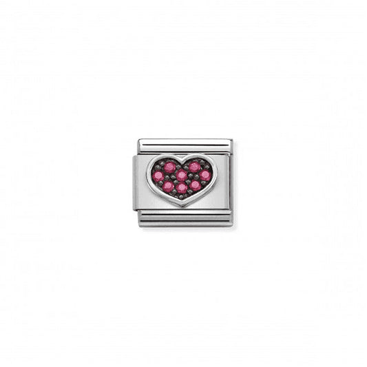 Pavé Heart Fuchsia CZ Link | Silver