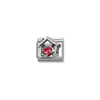 House with Red Heart Link | Silver & CZ