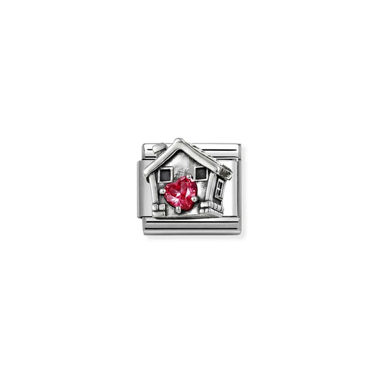 House with Red Heart Link | Silver & CZ