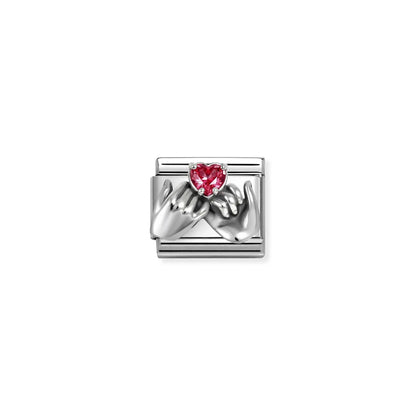 Hands with Red Heart Link | Silver & CZ