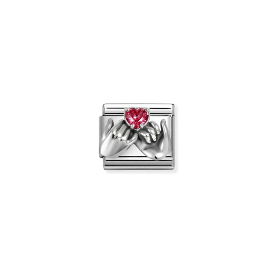 Hands with Red Heart Link | Silver & CZ