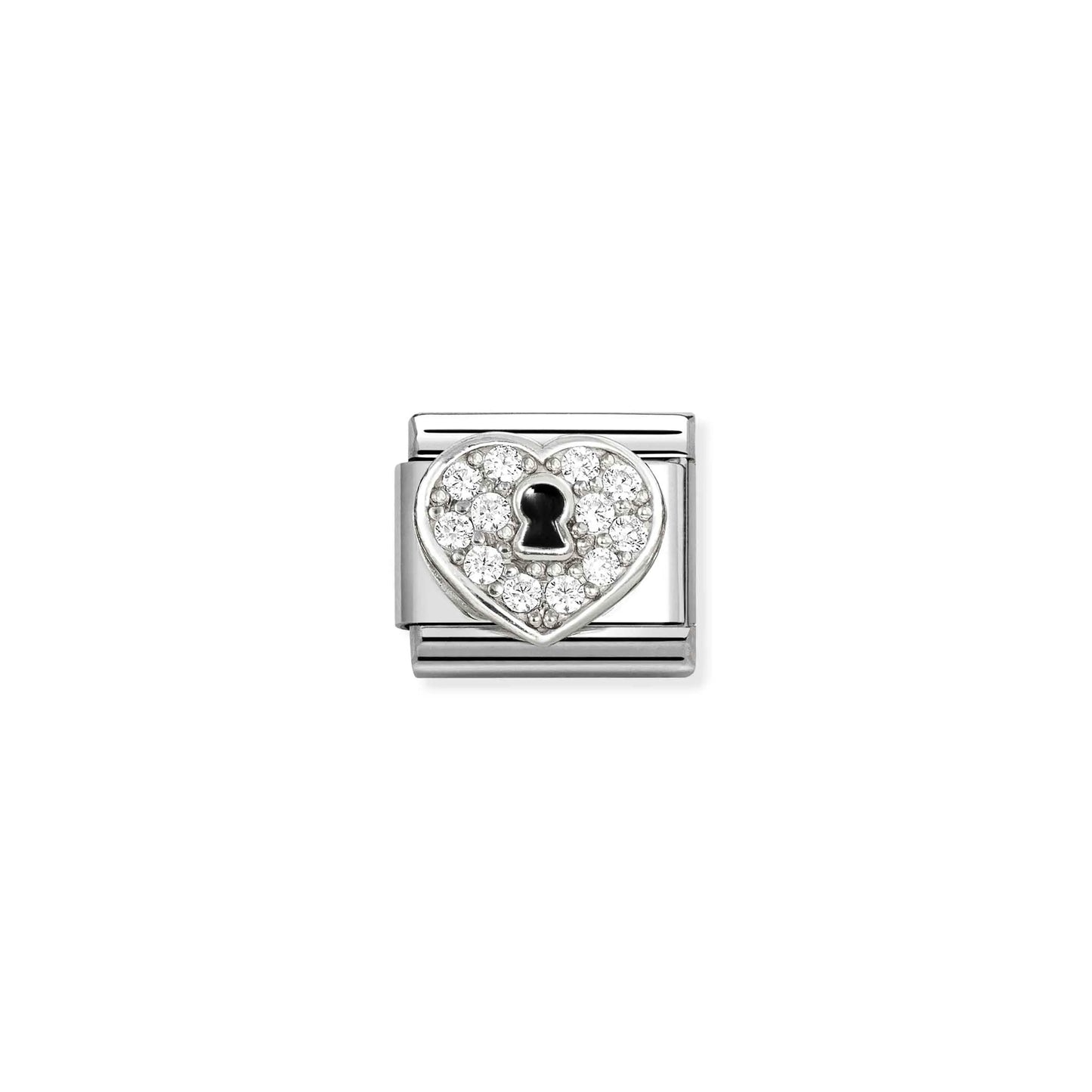 Padlock Heart CZ Link | Silver