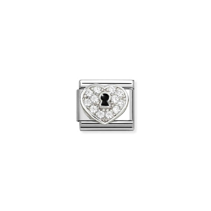 Padlock Heart CZ Link | Silver