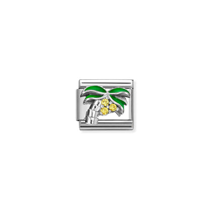 Palm Tree CZ Link | Silver & Enamel