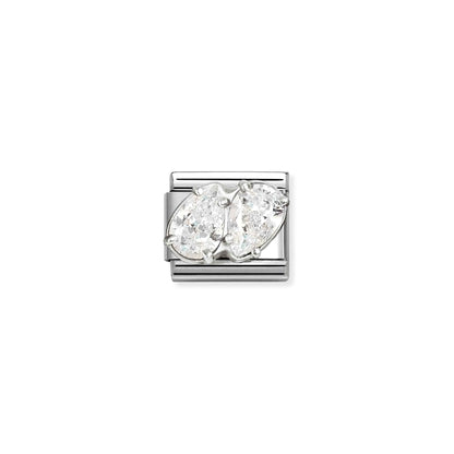 Double White Teardrops CZ Link | Silver