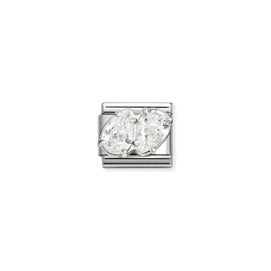Double White Teardrops CZ Link | Silver