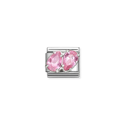 Double Light Pink Teardrops CZ Link | Silver
