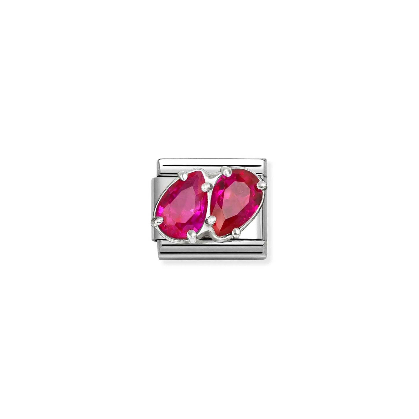 Double Red Teardrops CZ Link | Silver