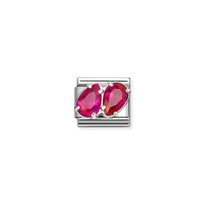 Double Red Teardrops CZ Link | Silver