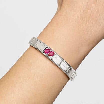 Double Red Teardrops CZ Link | Silver