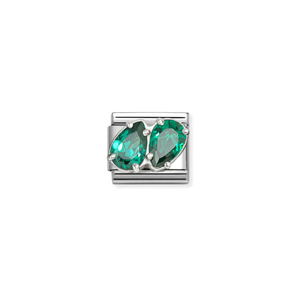 Double Green Teardrops CZ Link | Silver