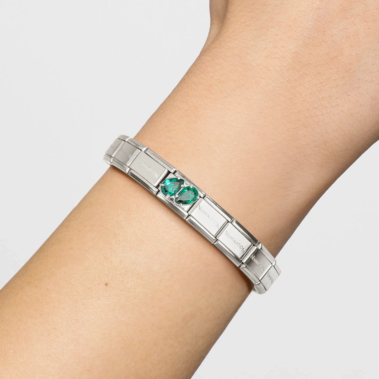 Double Green Teardrops CZ Link | Silver