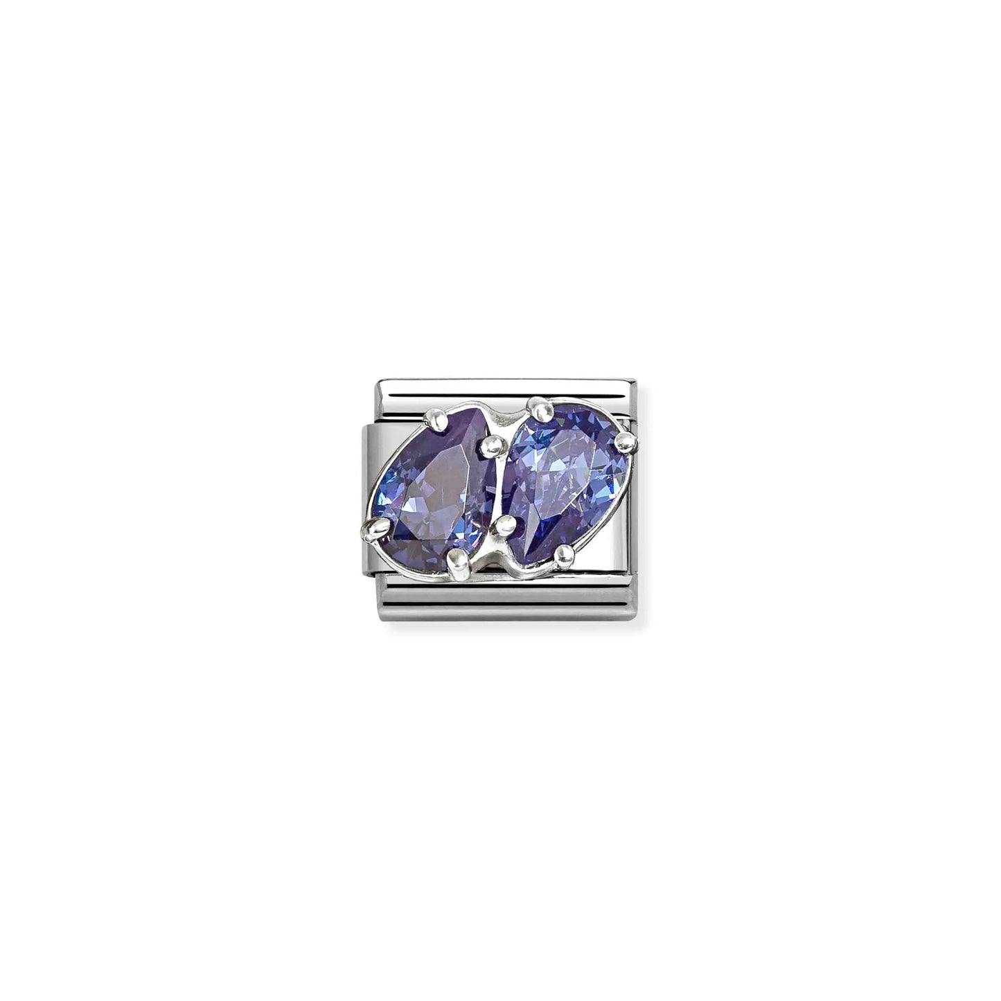 Double Dark Blue Teardrops CZ Link | Silver
