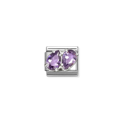Double Purple Teardrops CZ Link | Silver