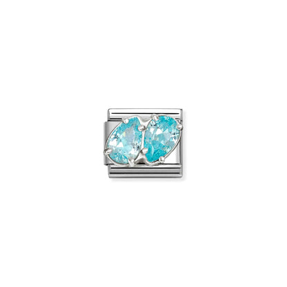 Double Light Blue Teardrops CZ Link | Silver