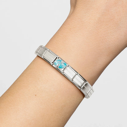 Double Light Blue Teardrops CZ Link | Silver