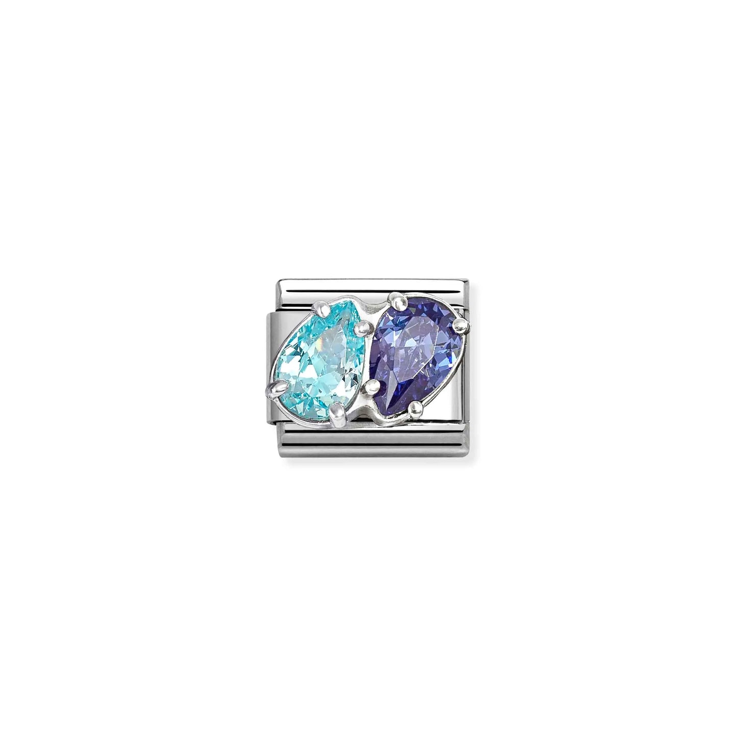 Double Blue Teardrops CZ Link | Silver