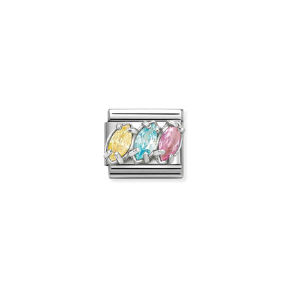 Trilogy Yellow, Pink & Blue Marquis CZ Link | Silver
