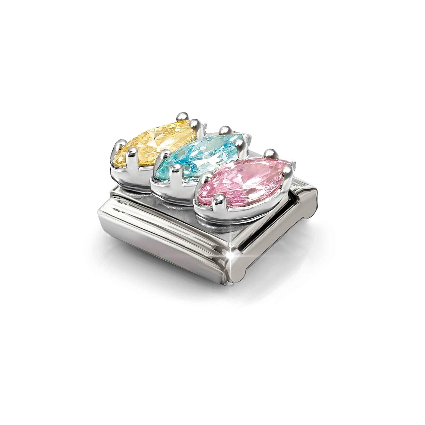 Trilogy Yellow, Pink & Blue Marquis CZ Link | Silver