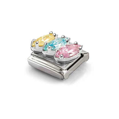 Trilogy Yellow, Pink & Blue Marquis CZ Link | Silver