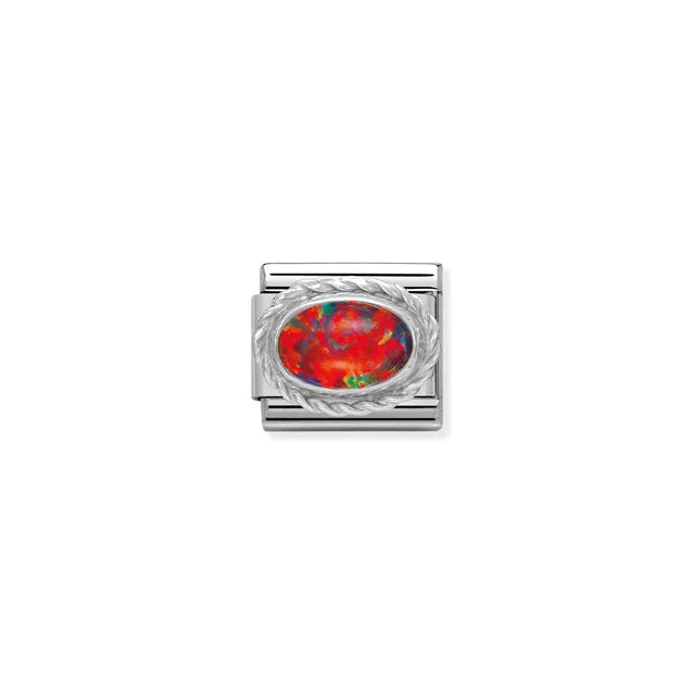 Red Opal Oval Charm - Silver