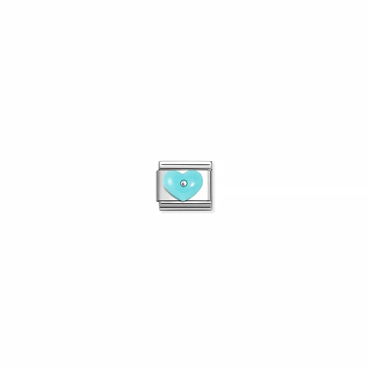 Nomination Link Charm with turquoise resin heart and silver rivet in the centre
