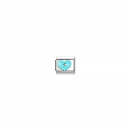 Nomination Link Charm with turquoise resin heart and silver rivet in the centre