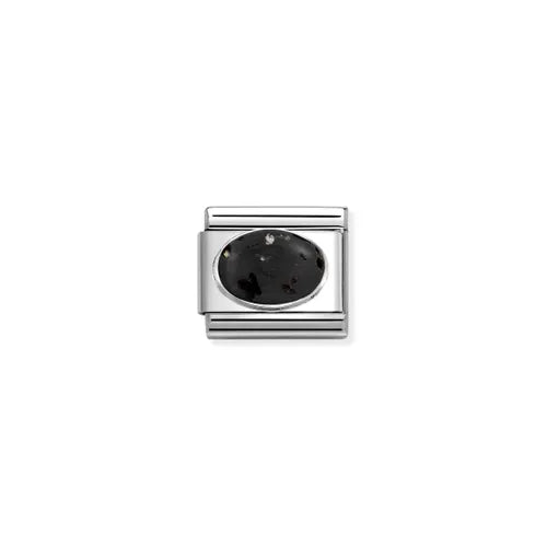 Black Lava Stone Charm - Silver