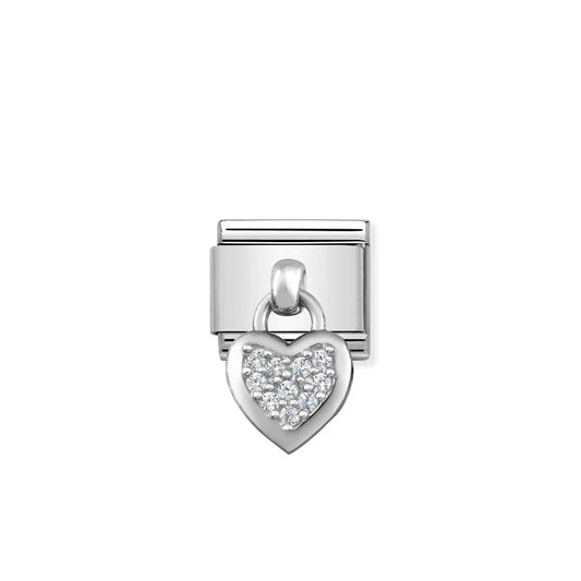 Nomination Italy silver link pendant drop shaped like a heart with cubic zirconia stones