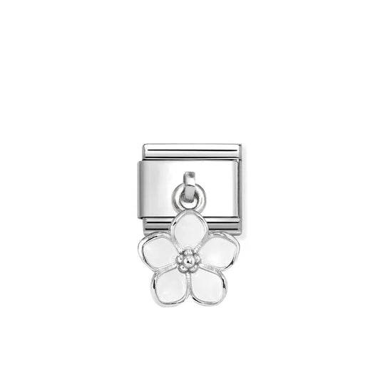 White Flower CZ Pendant Link | Silver & Enamel