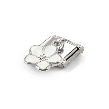 White Flower CZ Pendant Link | Silver & Enamel