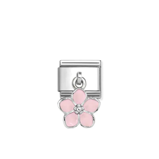 Pink Flower CZ Pendant Link | Silver & Enamel
