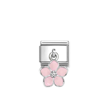Pink Flower CZ Pendant Link | Silver & Enamel
