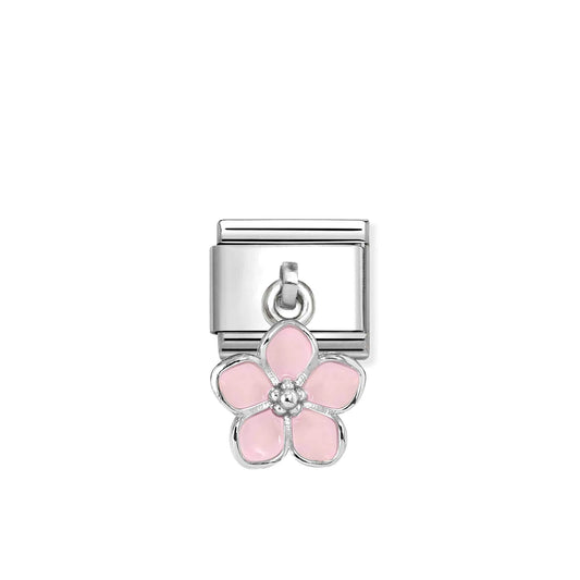 Pink Flower CZ Pendant Link | Silver & Enamel