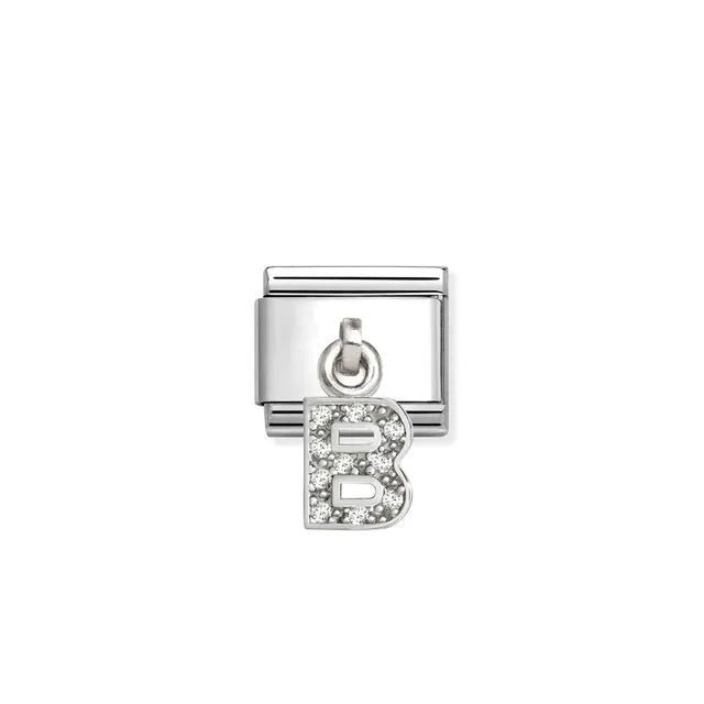 B Letter CZ Pendant Link | Silver