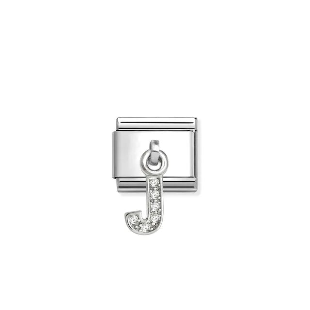 J Letter CZ Pendant Link | Silver