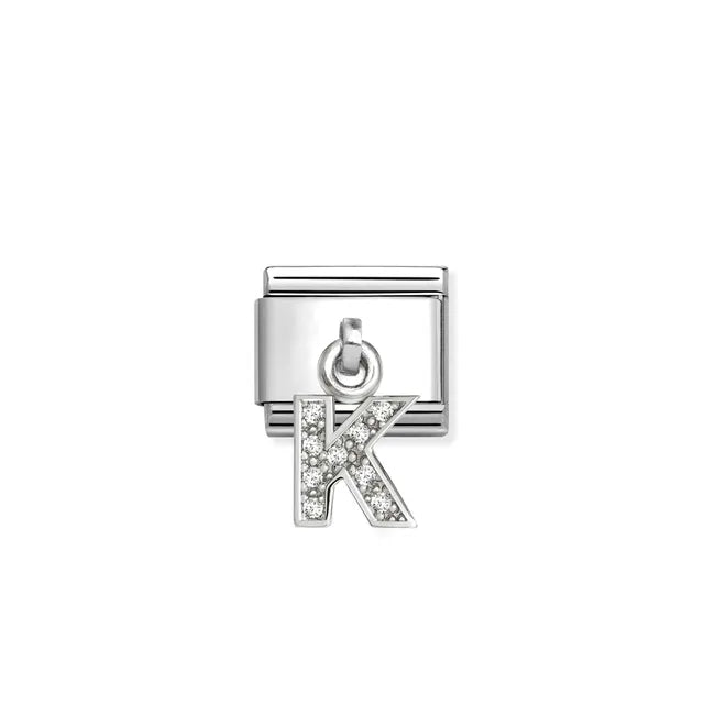 K Letter CZ Pendant Link | Silver