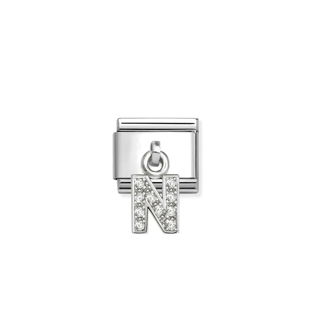 N Letter CZ Pendant Link | Silver