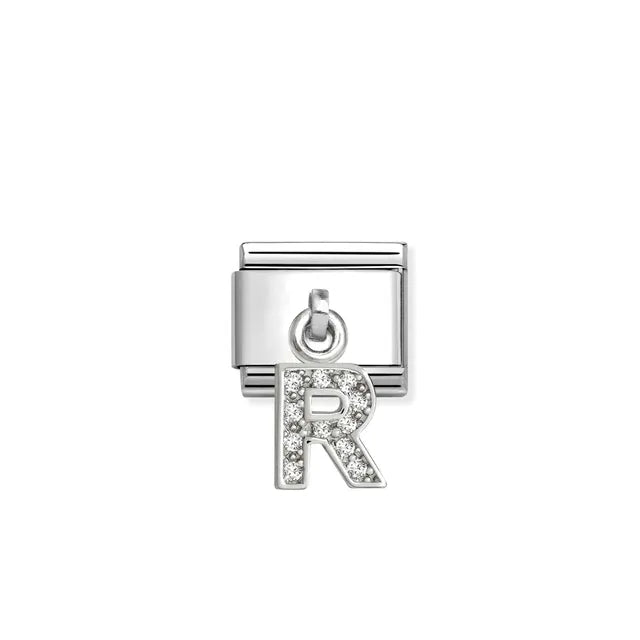 R Letter CZ Pendant Link | Silver