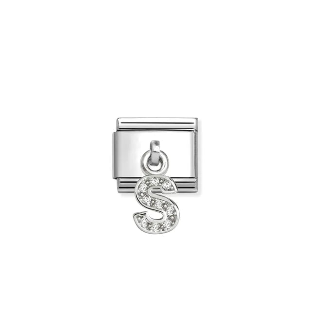 S Letter CZ Pendant Link | Silver