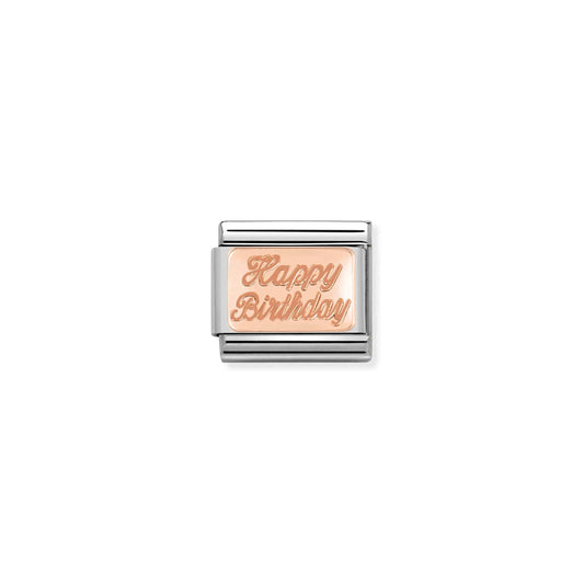 Happy Birthday Engraved Charm - 9K Rose Gold