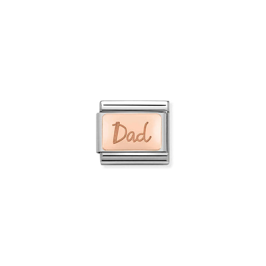 Dad Engraved Charm - 9K Rose Gold & CZ
