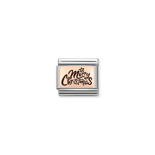 Merry Christmas Charm | 9K Rose Gold & Enamel