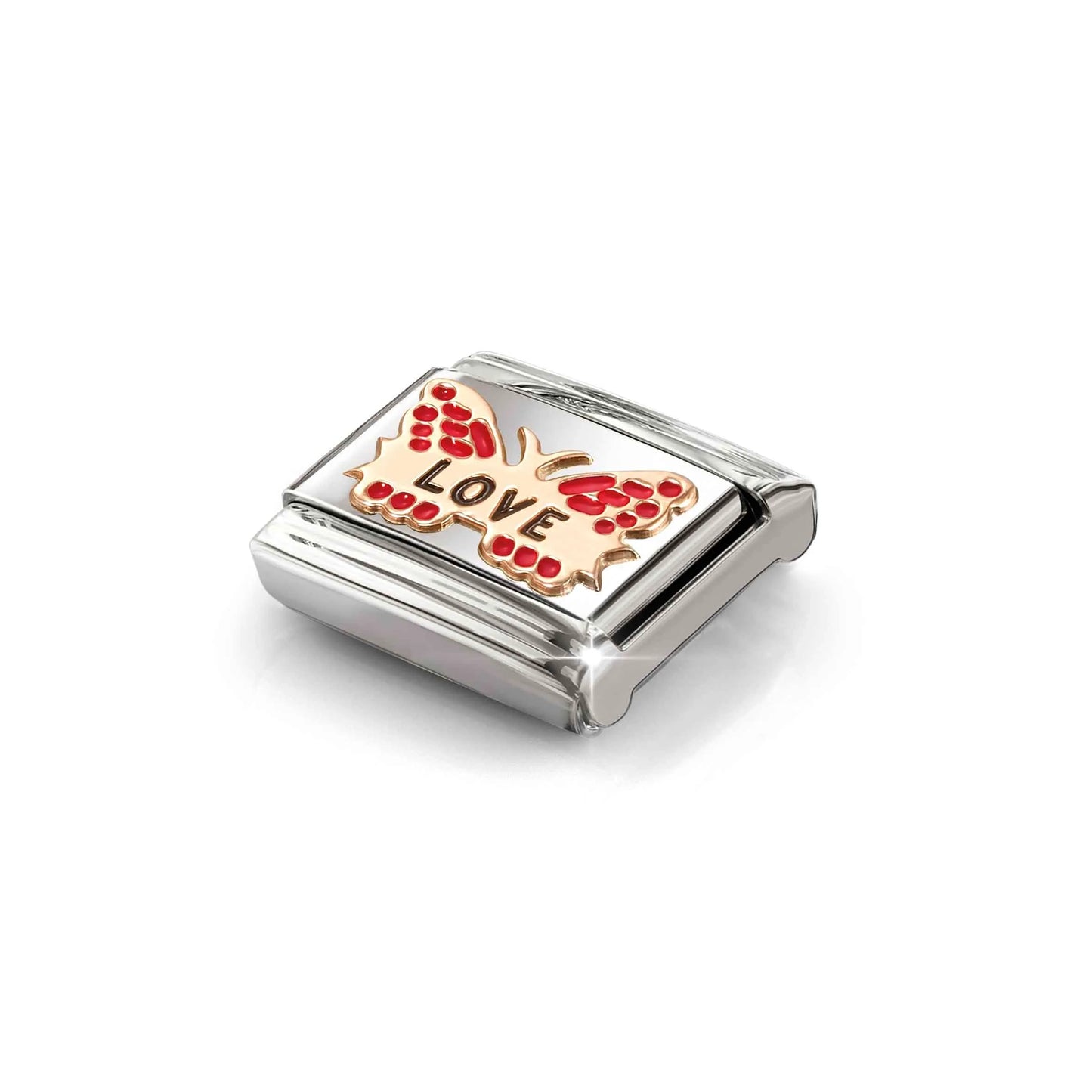 Red Love Butterfly Link | 9K Rose Gold & Enamel