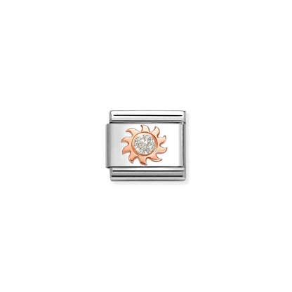 Glitter Silver Sun Link | 9K Rose Gold