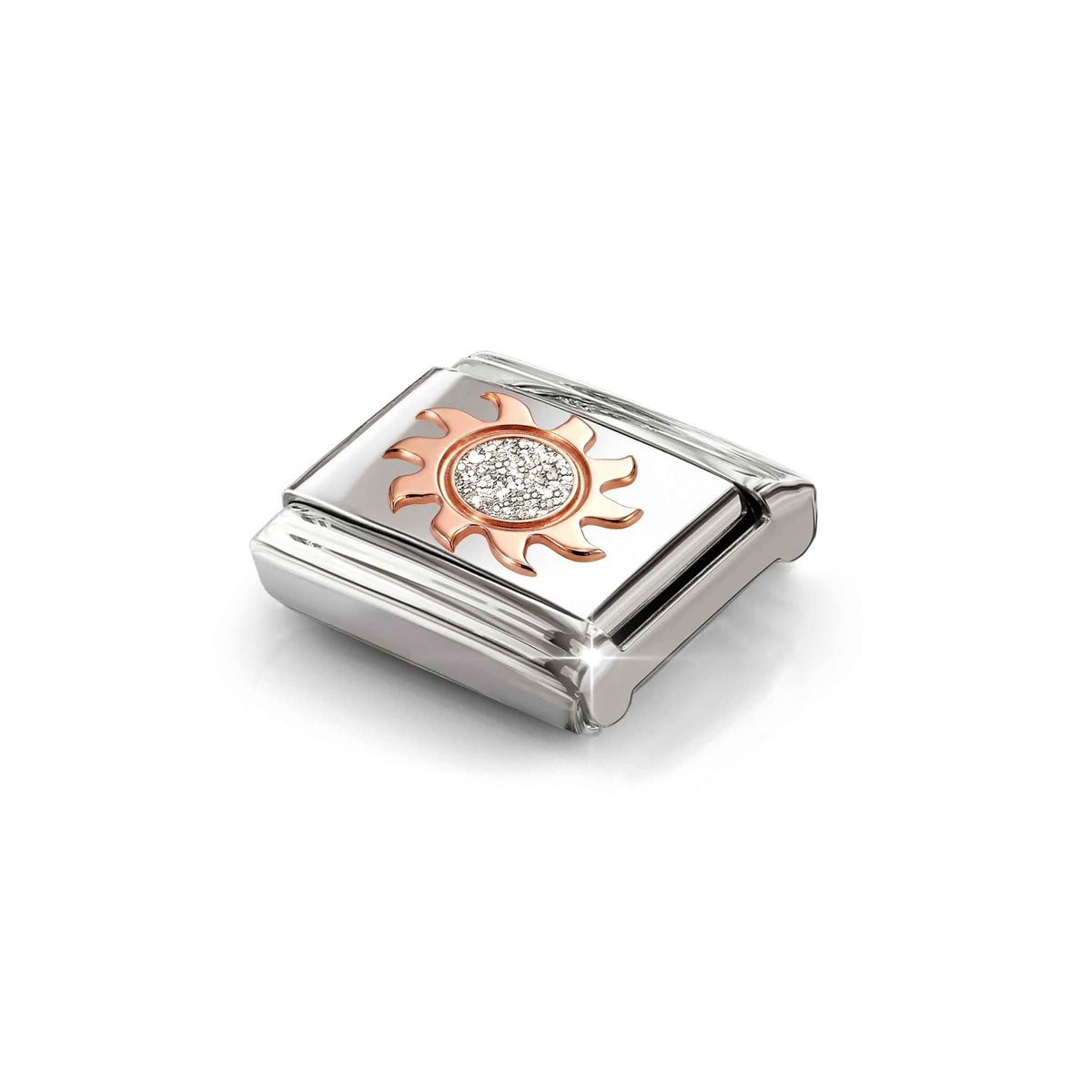 Glitter Silver Sun Link | 9K Rose Gold
