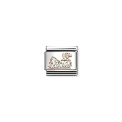 Glitter Silver Cat Link | 9K Rose Gold