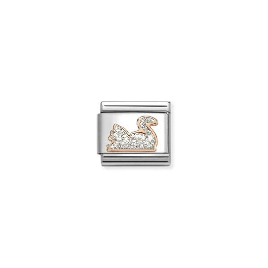 Glitter Silver Cat Link | 9K Rose Gold & Enamel